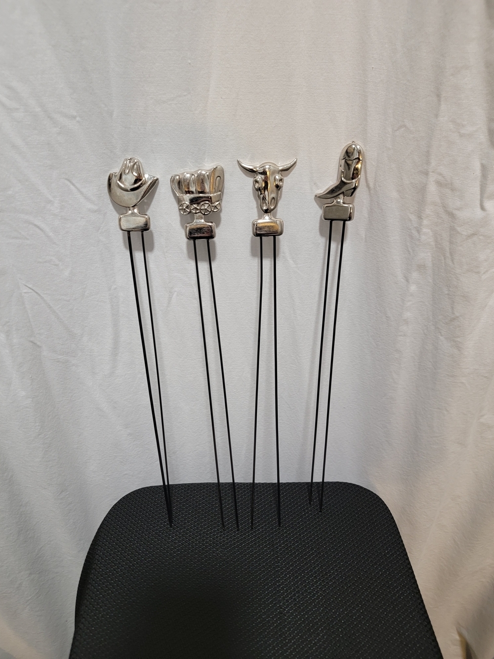 Silver Metal Hat & Western Icon Skewers Set - 4 Pieces